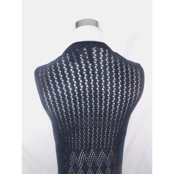 New Directions Black Crochet Fringe Duster Vest Boho Witch S - Picture 6 of 12